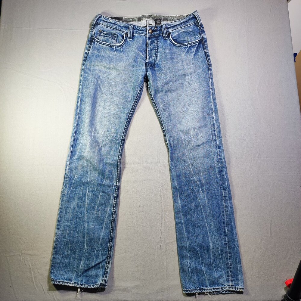 Buffalo jeans Six authentic men's size 31x32 hard washed blue frayed distressed